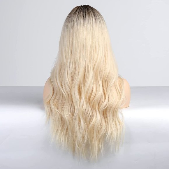 Platinum Blonde Brown Roots Wig - Picture 2 of 3